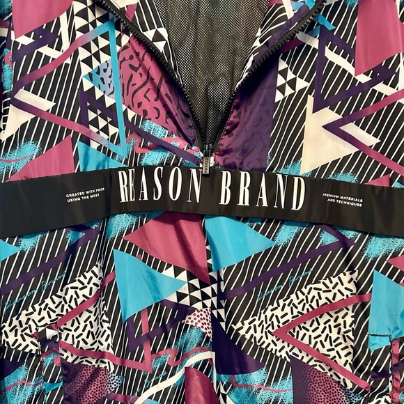 Reason Brand Retro-Inspired Multicolor Geometric Windbreaker Medium - Picture 4 of 5